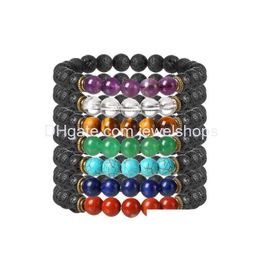 Beaded Lava Rock Bracelet Yoga Energy Stone 8Mm Lapislazi Ojo De Tigre Power Beads For Man Jewellery Drop Delivery Bracelets Dh4Mh