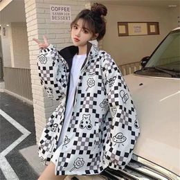 Women's Hoodies Reversible Plaid Jacket Hoodie Women Harajuku Warm Soft Loose Autumn Hooded Sweatshirt Zip Up Streetwear