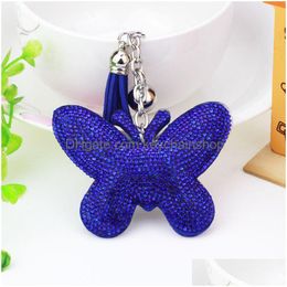 Key Rings Fashion Butterfly Pendant Keychain For Women Girls Rhinestone Ring Holder Pu Leather Car Chains Accessories Drop Delivery Je Dh1Pe