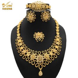 ANIID African Dubai Jewellery Gold Big Necklace Rings Set For Women Nigerian Bridal Wedding Party 24K Ethiopian Earrings Jewellery HKD230926