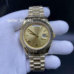 High quality Automatic Mechanical Mens Watch Watches 40MM gold Dial With Fixed Fluted Bezel and Gold Stainless Steel Bracelet 175o