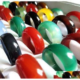 Band Rings 20Pcs/Lot Men Women Mticolor Smooth Solid Jade Ring Lady Beautif Agate Natural Gem Stone Charm Jewelry Lover Xmas Gift Grea Dhk0B