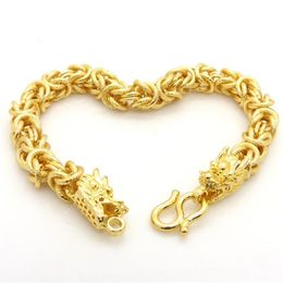 Mens Bracelet Dragon Head Patterned Solid 18k Gold Filled Thick Heavy Wrist Chain Hip Hop Style Handsome Mens Jewellery 8 6 Inches 91530