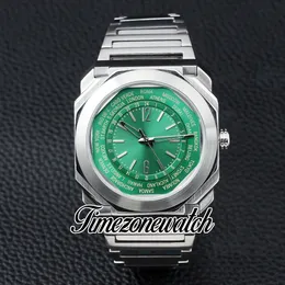 New OCTO 103481 103486 Automatic Mens watch Roma World Time Green Dial 42mm Stainless Steel Bracelet Gents Sport Watches Finissimo TWBV Timezonewatch Z06c
