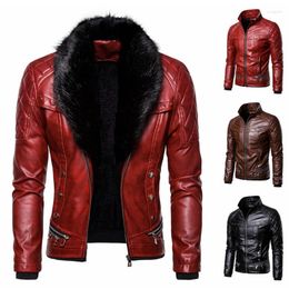 Men's Fur Lugentolo Moto Faux Leather Jacket Men Removable Colla Winter Fashion Fleece Thick Warm Mens Coat