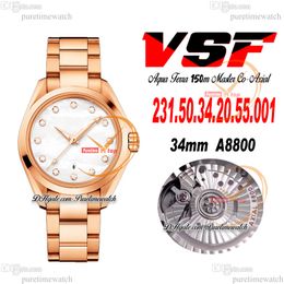 VSF Aqua Terra 150M A8800 Automatic Ladies Watch 43mm Rose Gold MOP Diamonds Dial Stainless Steel Bracelet Super Version 231.50.34.20.55.001 Womens Puretime I9