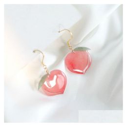 Dangle Chandelier 2021 Summer Korean Acrylic Trendy Pink Peach Earrings For Women Girls Cute Sweet Jewelry Gift Fashion Fruit Drop Del Dh5Oj