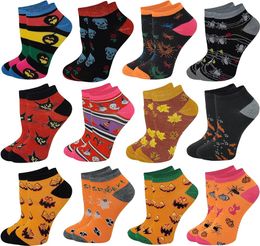 Halloween Socks 12 Pairs Pack Women Low Cut Colourful Fancy Design Ankle Socks