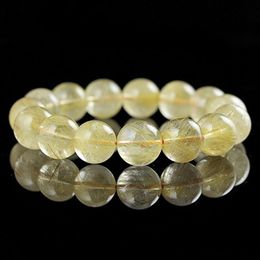 High Quality 6 8 10mm Gold Crystal Beads Bracelets Bangles Natural Stone Quartz Rutilated Bracelets Elastic Stretch Bracelet Men2421