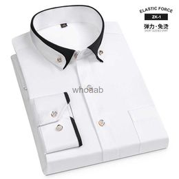 Men's Dress Shirts New Arrival Fashion Pring Elastic Non Ironing Long Sleeve Men's Youth Diamond ButtonThin Business Shirt Size S M L XL 2XL 3XL4XL YQ230926