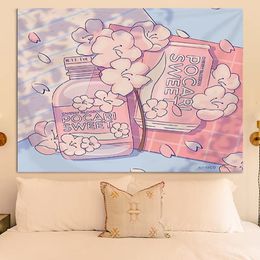 Tapestries Fabric Tapestry for Wall Art Pink Headboards Decoration Bedroom Room Decors Aesthetic Tapestries Home Decor Anime Kawaii Hanging 230926