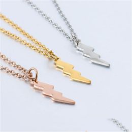 Pendant Necklaces Wholesale Lightning For Women Girls Gifts Stainless Steel Necklace Rose Gold Jewelry Fashion Trendy Jewellery Drop D Dheos