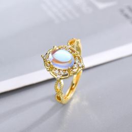 Wedding Rings Vintage 18k Gold Plated Moon Stone Engagement For Women Ladies Band Size Adjustable Trendy Jewellery