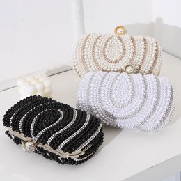 Evening Bags Beaded Pearl Evening Clutch Bag Women Rhinestone Wedding Bridal Dinner Party Purse Female Stylish Evening Bags 230925