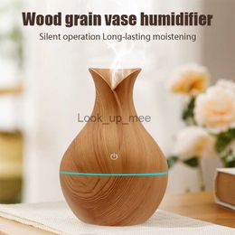 Humidifiers 130ML Vase Wood Grain Air Humidifier Ultrasonic USB Aroma Essential Oil Diffuser Home Car Mute Antibacterial With Colourful Light YQ230926