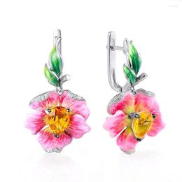 Chains Exquisite Flower Leaf Earring For Women Dangle Drop Earrings Enamel Elegant Jewellery