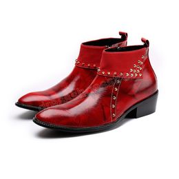 Original Pointed Toe Zipper Dress Shoes Leisure Big Size Rivet Ankle Boots British Style Genuine Leather Male Short Boots