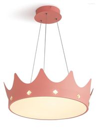 Pendant Lamps Nordic Pink Gold Crown Shaped Lights Princess Room Children's Bedroom Luxury Living Metal Lighting