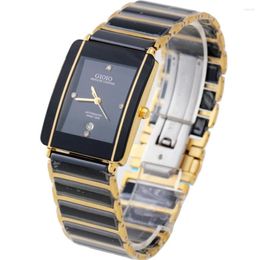 Wristwatches Luxury Men Womens Fashion Yellow Gold Silver Quartz Classic Rectangle Black Ceramic Stainless Steel