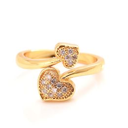 Full Heart Rings Women 24 K KT CZ Stones Fine Solid Gold GF Ring Wedding Engagement Bridal Jewelry Stone Elegant Thickness Accesso324Y