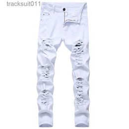 Men's Jeans Men's White Jeans Fashion Hip Hop Ripped Skinny Men Denim Trousers Slim Fit Stretch Distressed Zip Men Jean Pants High Quality L230926