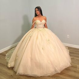 Champagne Sweetheart Princess Quinceanera Dresses Off Shoulder Lace Appliques Ball Gown Sweet 16 Dresses Vestidos De 15 Anos