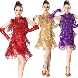 Stage Wear Europe America Asia Middle East Adult Women Girls Tassel Latin Dance Dress Costumes Sequin Competition Dancewear Clothing