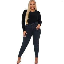 Women's Jeans Large Size High Waist Tighten Curve Pencil Pants Zip With Button Closure Classic Stretch Slim