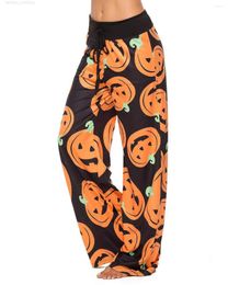 Theme Costume Womens Halloween Pajamas Pants Ladies Pumpkins Ghost Print Drawstring Pajama Bottoms