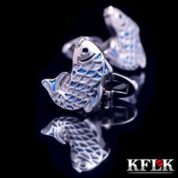 Cuff Links KFLK Luxury shirt cufflinks for mens Gifts Brand cuff buttons Blue fish cuff links High Animal Quality Designer Jewellery 230925