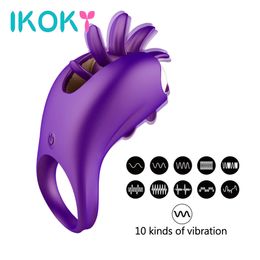 Cockrings IKOKY Vibrator Penis Ring Rotation Oral Vagina Clitoris Stimulate Gspot Massage Cock Tongue Licking 230925