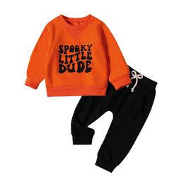 Coat Toddler Boys Girls Long Sleeve Letter Prints T Shirt Pullover Tops Pants Outfits Knitted Pant Dress Set 230926