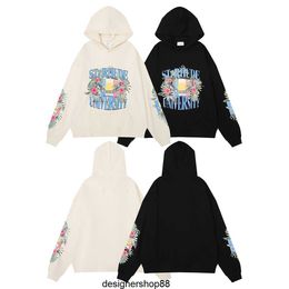 Rhode Beautiful Flower Flag Print Gog Heavy Terry Loose Hoodie Sweater for Men and Women