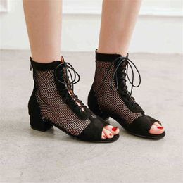 Boots Plus Summer New Hollow Out Women Sandals Casual Gladiator Ankle Cool Boot Low Heels Bandage 220629