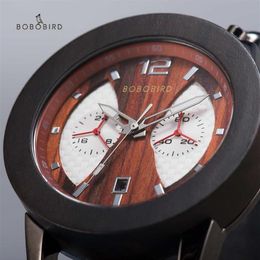 Men Wooden Wirst Watches Auto Date Montre Bois Homme Complete Calendar Clock Leather Band Custom For Male Drop Wristwatches204M