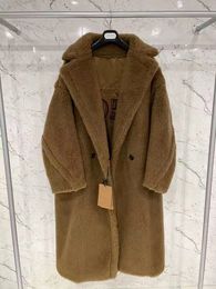 Brown MMAX teddy alpaca fur lining XLong coats 1951 letter Lapel Neck winter coat double breasted