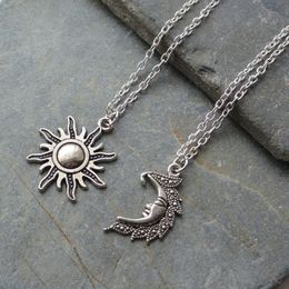 Chokers Silver Color Sun And Moon Necklaces Chain Pair Of Friends Gift For Friend Long Pendants Men Women 230926