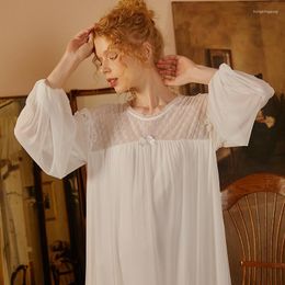 Women's Sleepwear Princess Vintage Long Nightgowns For Spring Season Women Loose Design Modal Full Sleeves Round Neck White Nightdress