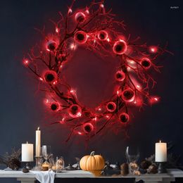 Decorative Flowers Aqumotic Halloween Wreath Light 40cm Fall Wreaths For Front Door Fake Flower Artificial Floral Ring With Bats Eyeball