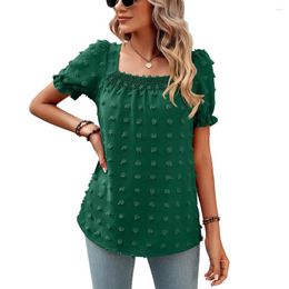 Women's Blouses Chiffon Blouse 2023 Spring/Summer Tops Fashion Big Wool Ball Short Sleeve Top Square Neck Pleated Mujer
