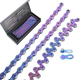 Bike Groupsets Bicycle Chains SUMC 9101112 Speed Rainbow Hollow Semihollow Magic Buckle Road Chain Length 116126L Weight 250g 230925