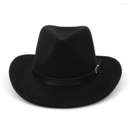 Berets Felt Western Cowboy Hats Jazz Men Women Sun Visor Cap Belt Buckle Female Travel Big Brim Chapeu Caps