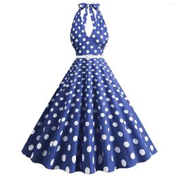 Casual Dresses Women's Polka Dot Patchwork Waistband Hanging Neck Retro Printed Large Swing Clothes Romper Dress For Women Formal
