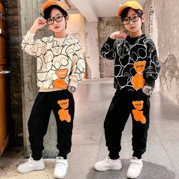 Clothing Sets Autumn Baby Boy Clothes Children Cartoon Bear Sweater Pullover Top and Pant 2 Pieces Set Kid Girl Outfit Long Sleeve Tracksuit 230926