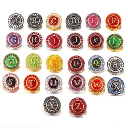 Charm Bracelets Wholesale Snap Button Jewellery Letter A To Z Metal Ginger Rhinestone Round Circle Charms Fits 18Mm Noosa Chunk Snaps Dr Dhdq2