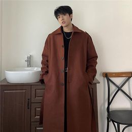 Men's Trench Coats M-5XL Autumn Winter Mid-Length Coat Loose Thick Over The Knee Lapel Single Breasted Korean Version Black