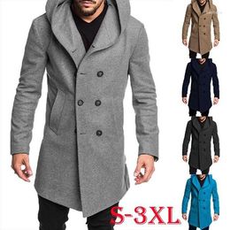 Men's Wool Autumn Winter Mens Long Trench Coat Fashion Boutique Coats Brand Male Slim Woolen Windbreaker Jacket Plus Size S-3XL