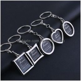 Key Rings Po Keychain 6 Designs Mini Creative Metal Alloy Heart Square Round Oval Insert Picture Frame Keyring Souvenir Drop Delivery Dh2Zr
