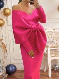 Plus Size Dresses Deep V Bow High Waist Hip Wrap Party Dress Women Clothing Evening