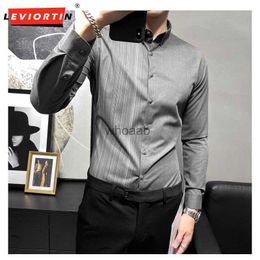 Men's Dress Shirts Plus Size 4XL-S Autumn Men's Shirt Personalised Half Edge Stripe Long Sleeve Shirt Men's 2023 Business Slim Fit Casual Chemi YQ230926